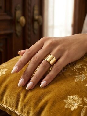 Elegant Wide Gold Statement Ring - Women Jewelry